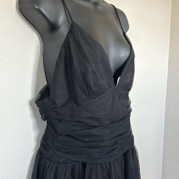 Princess Polly Zlatan Black Plunge V Neck Mesh Overlay Tiered Ruched Mini Dress - Picture 7 of 11